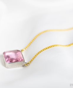 Candyfloss Pink Gem Drop Necklace, Two-Tone 5 16.2