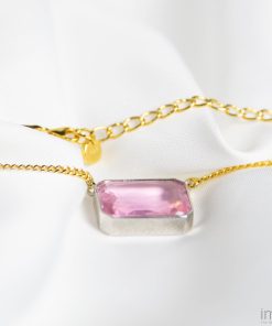 Candyfloss Pink Gem Drop Necklace, Two-Tone 6 16.5