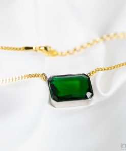Forest Green Gem Drop Necklace, Two-Tone 6 17.3