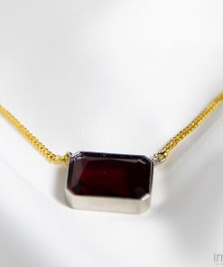 Pomegranate Red Gem Drop Necklace, Two-Tone 5 18.3