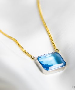 Ocean Blue Gem Drop Necklace, Two-Tone 6 19.4