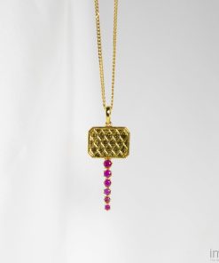 Red Stone Chabi Key Pendant, Gold 5 24