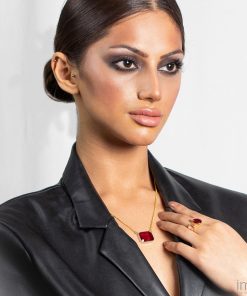 Pomegranate Red Gem Drop Necklace, Two-Tone 6 2W5A8077