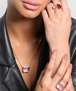 Candyfloss Pink Gem Drop Ring, Two-Tone 6 2W5A8111