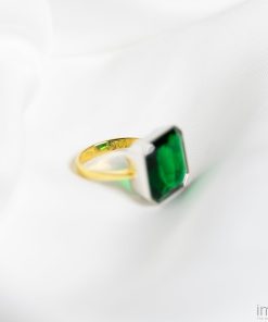 Forest Green Gem Drop Ring, Two-Tone 5 3.1