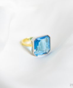 Ocean Blue Gem Drop Ring, Two-Tone 5 4