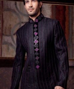 Black With Purple Classic Fit Sherwani EDIM-221BP