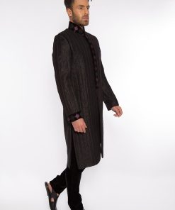 Black With Purple Classic Fit Sherwani Edim-221Bp 4 Blkpurpleb