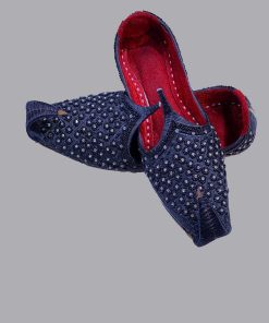 Black Stone Encrusted Khussa, Shoes, Imks108Blk 5 Blkstone9B