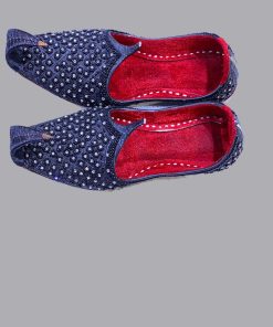 Black Stone Encrusted Khussa, Shoes, Imks108Blk 4 Blkstone9A