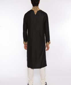 Hsy Men'S Karandi Jamawar Kurta Black Hsyk-181Bk 3 Blkhsykurtab
