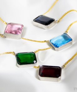 Pomegranate Red Gem Drop Necklace, Two-Tone 7 Gemsnecklescopy