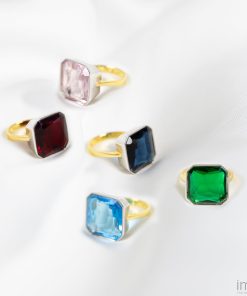 Candyfloss Pink Gem Drop Ring, Two-Tone 7 Gemsringsgroupcopy