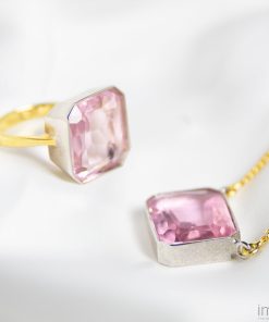 Candyfloss Pink Gem Drop Ring, Two-Tone 5 Group1Copy