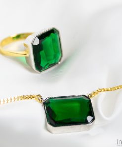 Forest Green Gem Drop Ring, Two-Tone 7 Group4Copy