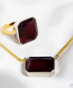 Pomegranate Red Gem Drop Ring, Two-Tone 7 Group5Copy