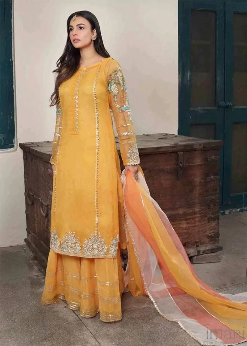 Imani Luxury Pret Evening Wear Outfit - Saffron Imhem20221S