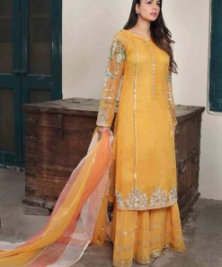 Imani Luxury Pret Evening Wear Outfit - Saffron Imhem20221S 7 Lotusoutfitsaffrond