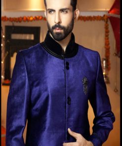 Royal Blue Velvet Classic Fit Sherwani EDIM-238RL