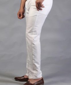 Basic Cotton Silk Off-White Slim Fit Pant / Trousers AAIM06BX474