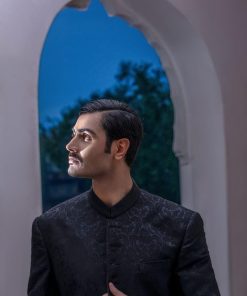 Black Jamawar Karandi Classic Fit Sherwani Aaim23Cb612 17 B612H Imanistudio.com