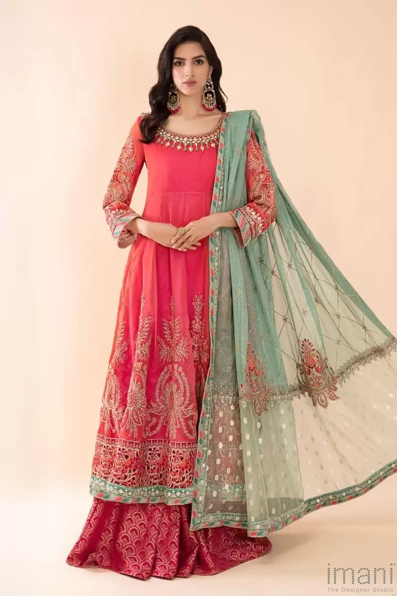 Maria.b Evening Wear Mbroidered Suit Salmon Pink Mbds-2402Sp
