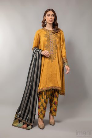 MARIA.B LINEN COLLECTION MUSTARD SUIT MBDLS-909M