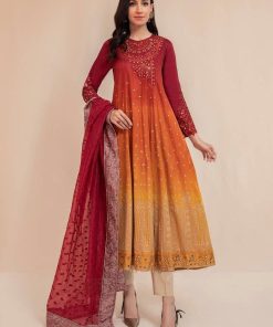 MARIA.B SUMMER LAWN SUIT SHADED RED ORANGE MBDS-2205AO