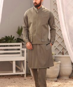 3PCS MEN'S SHALWAR KAMEEZ VINTAGE IMIST02-OLIVE GREEN