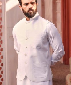 Mens Waistcoat 100% Cotton Sleeveless Blazer IMIST-2004White
