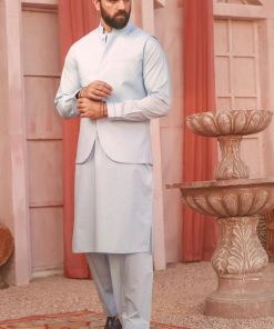 3PCS MEN'S SHALWAR KAMEEZ SILVER STAR IMIST05-ICEBLUE