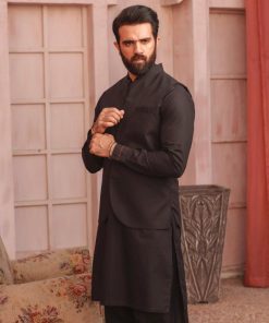 3PCS MEN'S SHALWAR KAMEEZ SILVER STAR IMIST05-BLACK