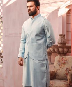 3PCS MEN'S SHALWAR KAMEEZ SILVER STAR IMIST05-LIGHT BLUE