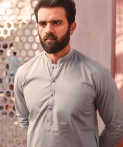 3Pcs Men’s Shalwar Kameez Silver Star Imist05-Light Grey 4 Ist 05Lightbluea