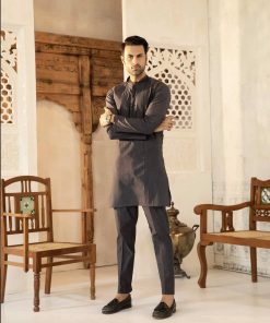 2PC MEN'S KURTA AND PANTS  CHARCOAL GREY SUIT IMIST-34CH