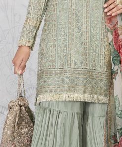 Maria.b Evening Wear Sea Green Gharara Suit Mbsf-Pf22-01Sg 8 Sf Pf 2201 Closeup Imanistudio.com 1