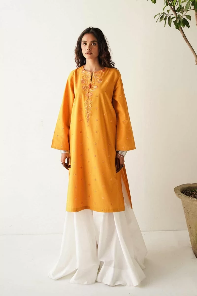 Zara Shahjahan Basic Cotton Kurta Mustard Zszkt-1177