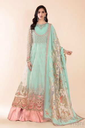 Maria.B Evening Wear Mbroidered Suit White Aqua & Peach MBDS-2408 WP