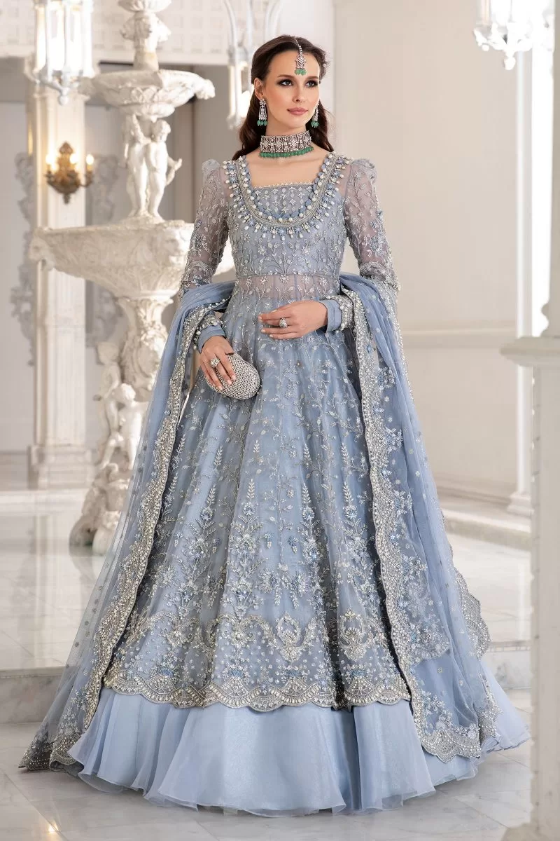 Maria B Couture Wedding Wear Ice Blue Dress Mbmc-041Ib