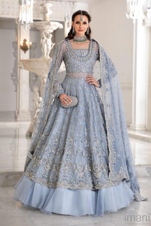 Maria B Couture Wedding Wear Ice Blue Dress MBMC-041IB