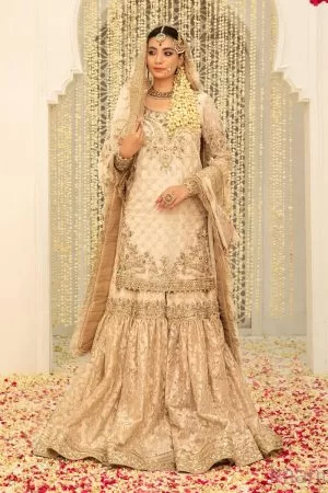 Maria B Couture Wedding Wear Ivory Gold Gharara MBMC-047IG