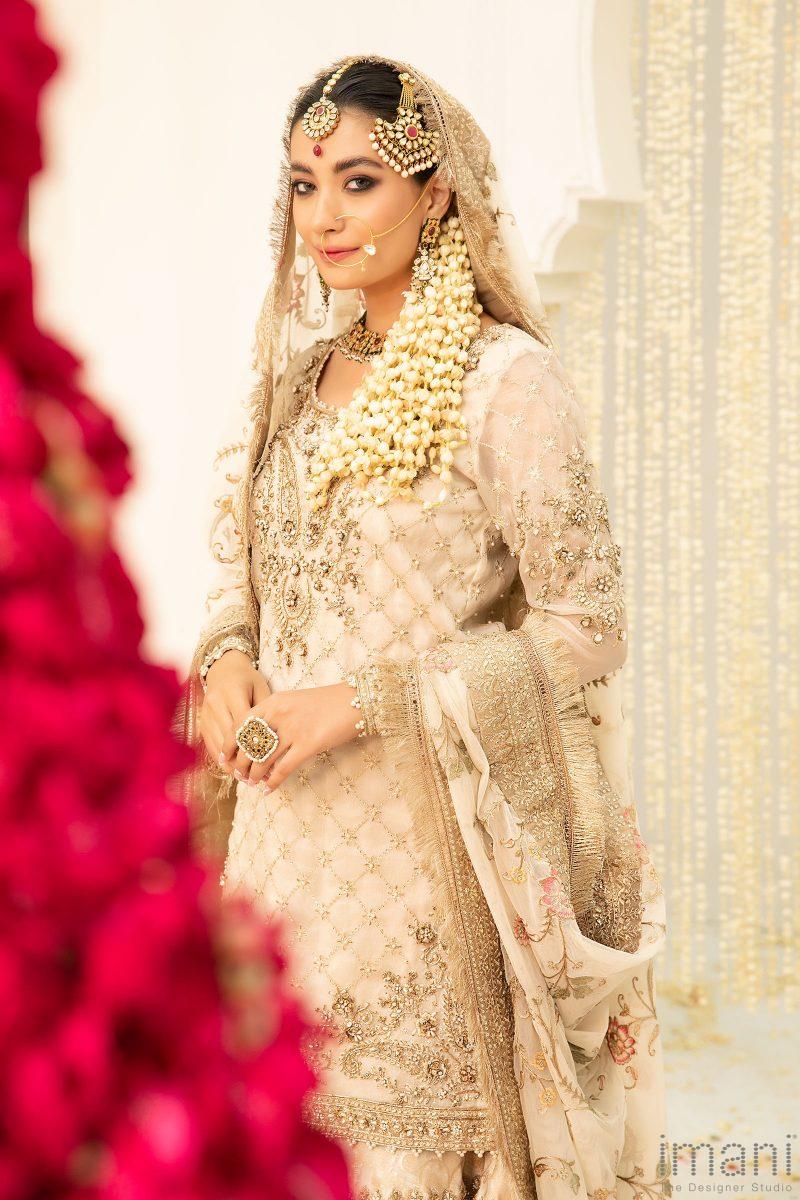 Maria B Couture Wedding Wear Ivory Gold Gharara Mbmc-047Ig