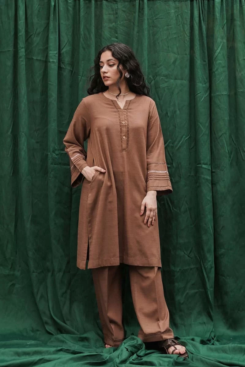 Zara Shahjahan Basic 2Pcs Kurta Suit Zszkt-1205-Light Brown