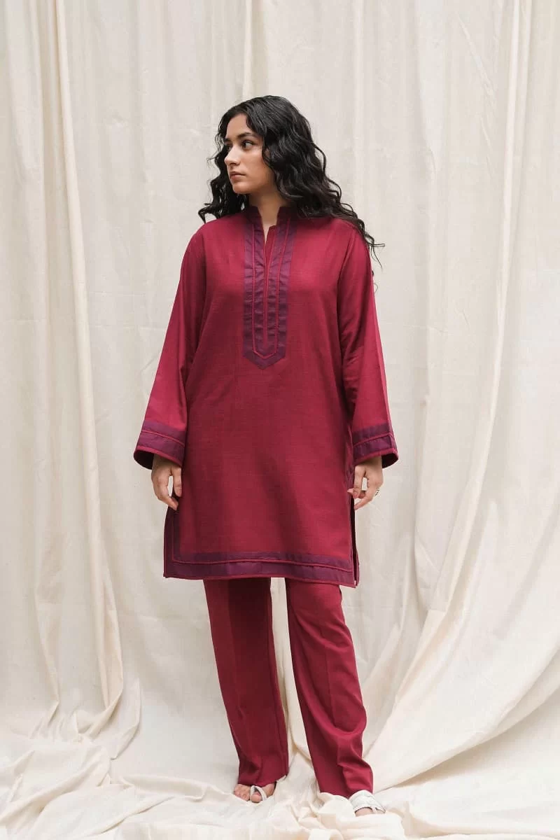 Zara Shahjahan Basic 2Pcs Kurta Suit Zszkt-1207-Ruby Red