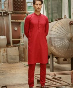 1PCS Men’s Embroidered Cotton Kurta IMIST42-RED