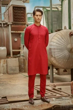 1PCS Men’s Embroidered Cotton Kurta IMIST42-RED