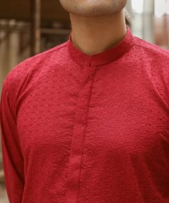 1Pcs Men’s Embroidered Cotton Kurta Imist42-Red 9 3J1A8219 Imanistudio.com E1668794261352