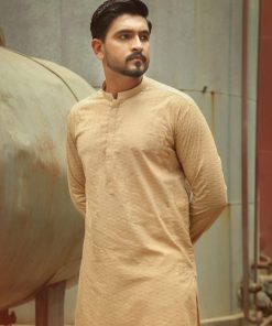 1PCS Men’s Embroidered Cotton Kurta IMIST46-Beige
