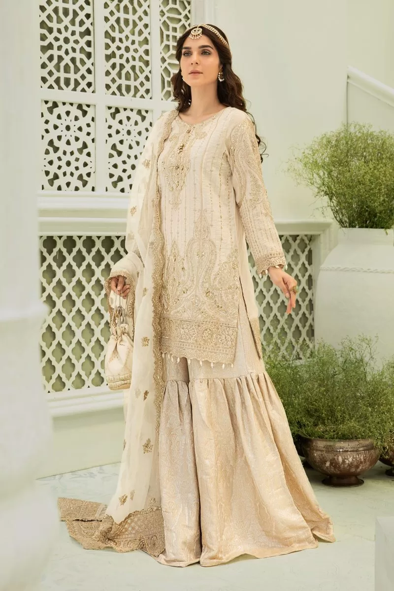Maria.b Evening Wear Off-White Gharara Suit Mbsf-W22-21Ow