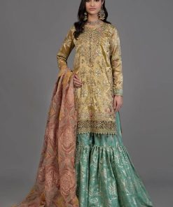 Maria.B Evening Wear Mbroidered Outfit Salmon/Leaf Green MBDS-2503SL